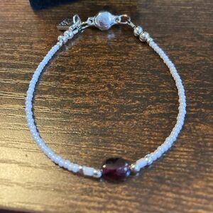 White and Garnet beaded bracelet with silver you are loved charm
